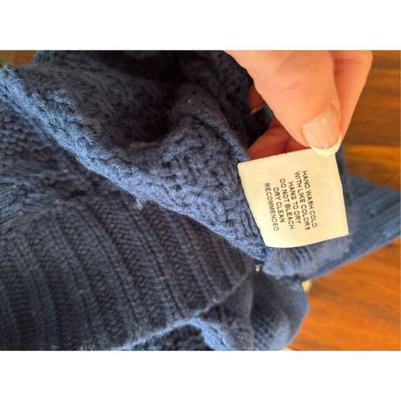 Love & Harmony Womens Blue Red Hearts Acrylic Cable Knit Fisherman Sweater Large - Picture 9 of 9